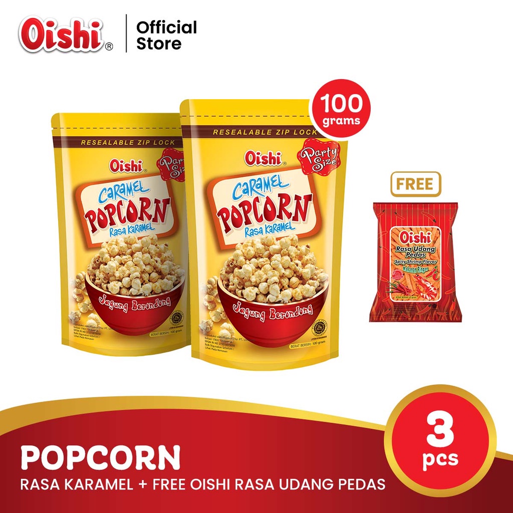 Jual Popcorn Rasa Karamel (2pcs) + Free Oishi Rasa Udang Pedas | Shopee ...
