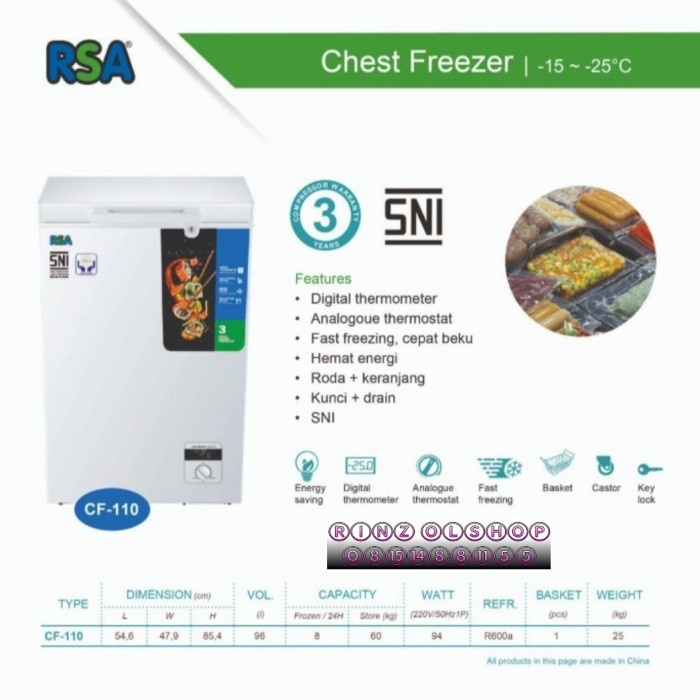 Jual CHEST FREEZER RSA CF-110 LEMARI PEMBEKU CF110 | Shopee Indonesia