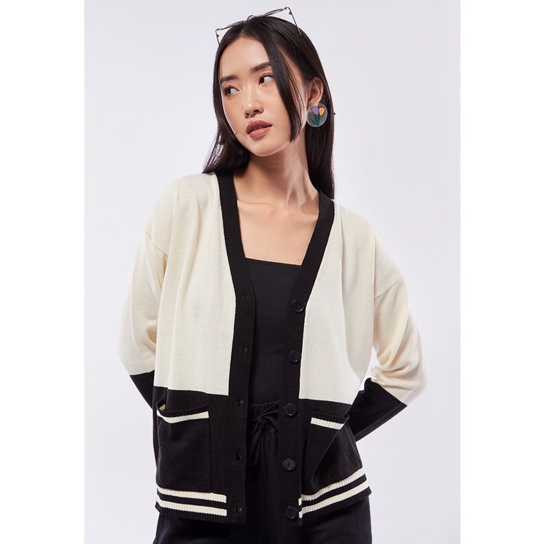 Jual COLORBOX Colorblock Boyfriend Cardigan Black | Shopee Indonesia