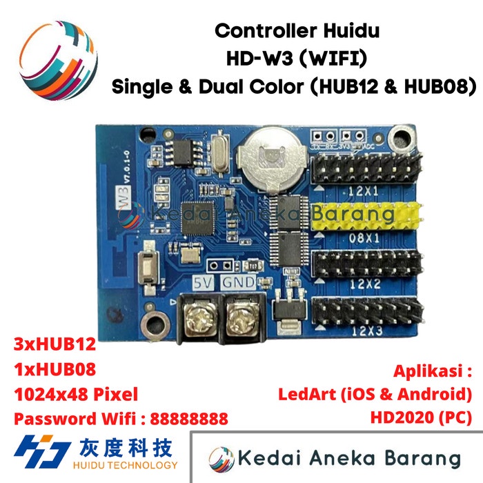 Jual Controller Huidu HD-W3 HUB08 Wifi Running Text P10 Not HD-W00 HD ...