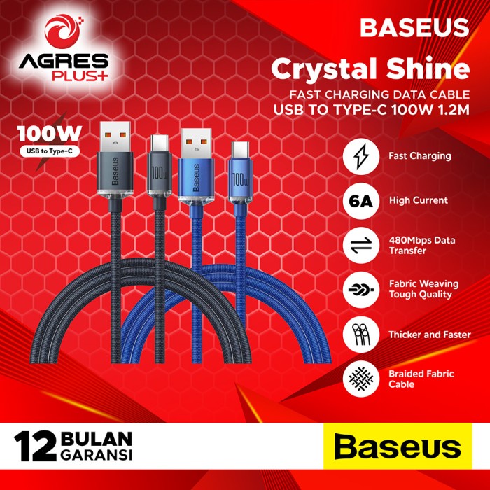 Jual BASEUS USB To Type-C Kabel 100W 1.2m Cable Data Crystal Fast ...