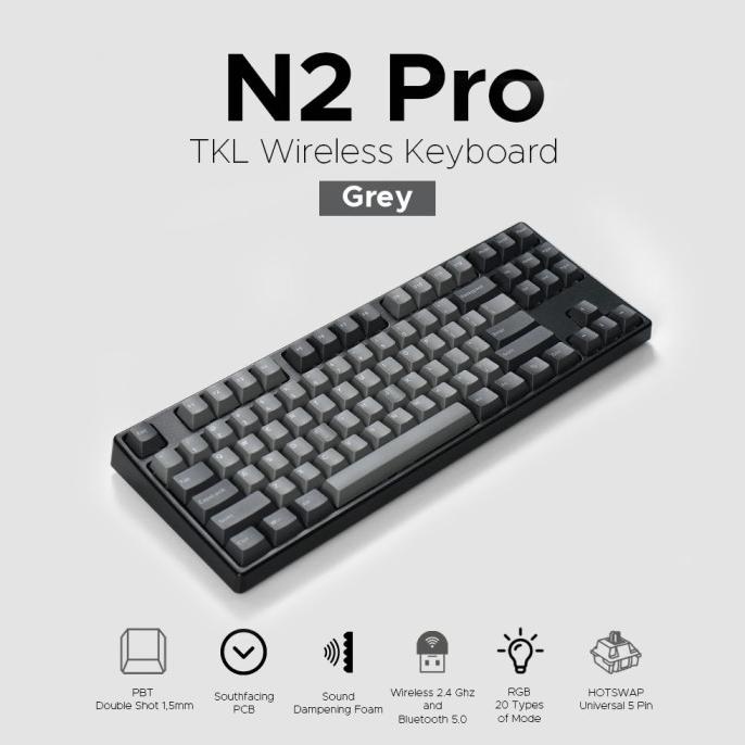 Jual Noir N2 Pro Grey - Tkl Wireless Mechanical Keyboard | Shopee Indonesia