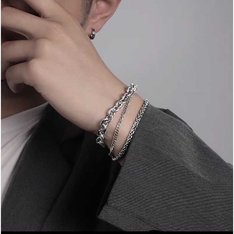 Jual GELANG RANTAI GANDA DOUBLE LAYER TRI LAYER BAHAN TITANIUM