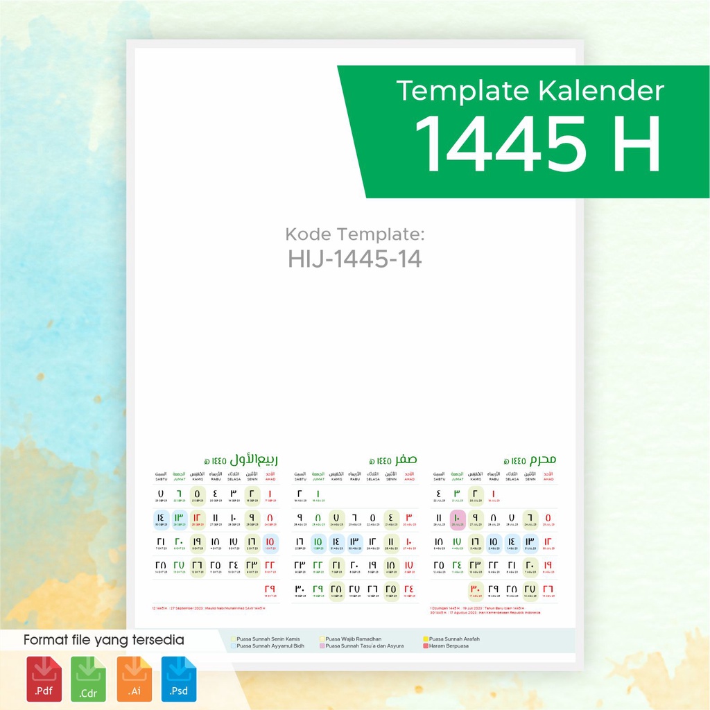 Jual Template Kalender Hijriyah 1445 Triwulan Versi Muhammadiyah, HIJ-1445-14  Shopee Indonesia