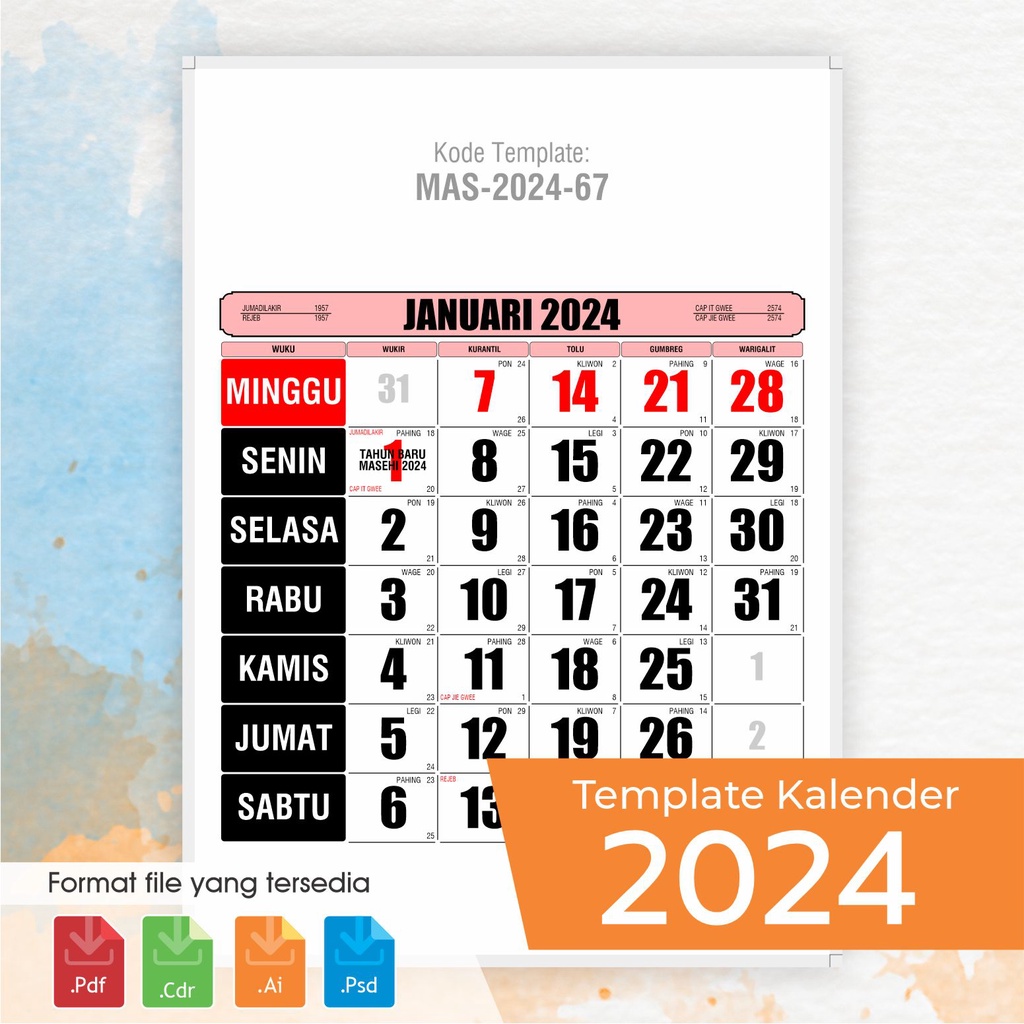 Jual Template Kalender Kerja 2024 67, Dilengkap Dengan Penanggalan Jawa ...