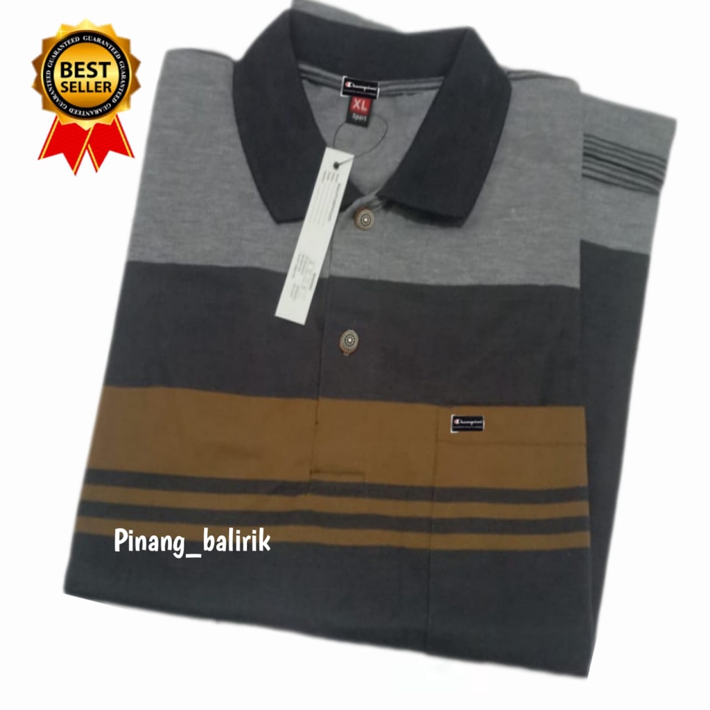 Jual Kaos kerah pria motif salur pakai saku berlengan pendek terbaru II ...