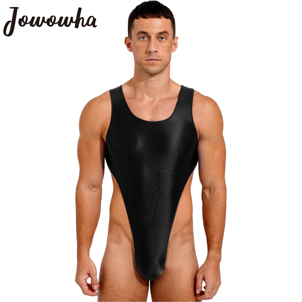 Jual Mens Sexy Glossy Shiny Bodysuit High Cut Leotards One Piece