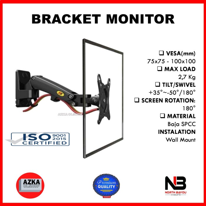 Jual Bracket Monitor 17-27 Inch, Gas Spring Arm Monitor Wall Mount NB ...