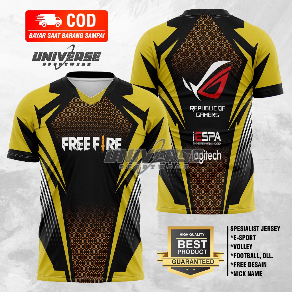 Jual JERSEY FREE FIRE BAJU GAMING ESPORT 2023 2024 FF FREE NICKNAME V 3