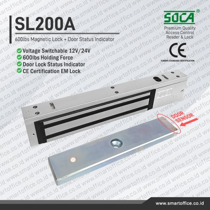 Jual 24Volt Em Lock 600Lbs Magnetic Door Lock + Door Sensor Soca Sl200A ...