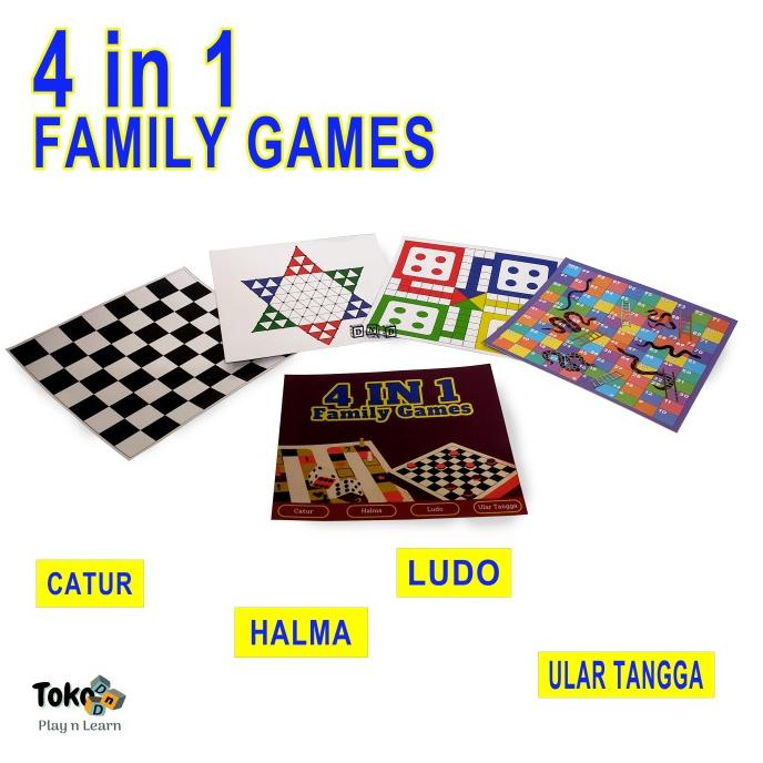 Jual Mainan Anak Keluarga Family Board Game 4 In 1 Halma Catur Ular ...