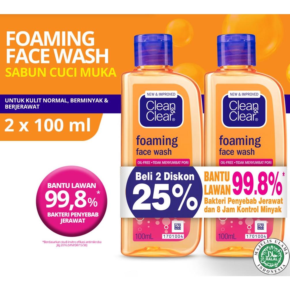 Jual Diskon Clean & Clear Foaming Face Wash 100 Ml - ( 100 Ml X 2