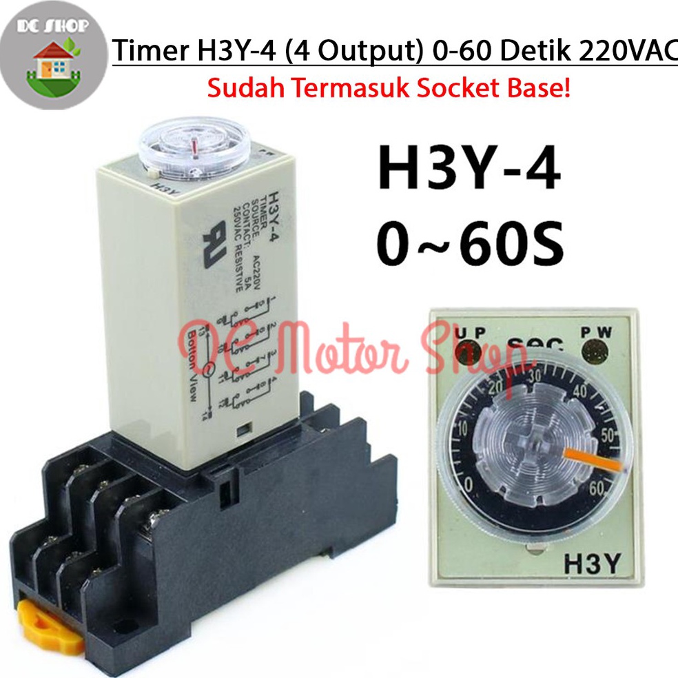 Jual Model Baru.. Timer H3Y-4 H3Y 4 220VAC 60s 1min Delay Timer Relay ...