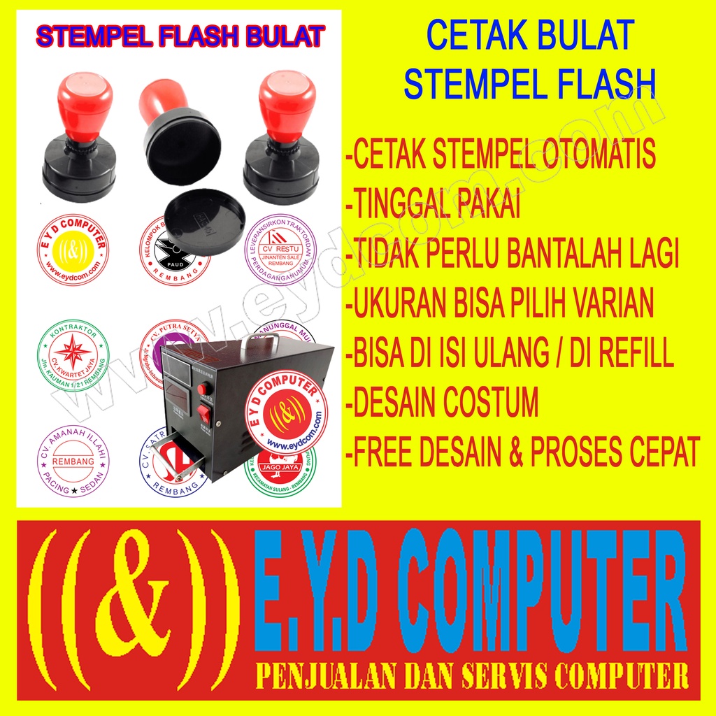 Jual Cetak Stempel Flash Bulat Free Desain Costum Cap Setempel Otomatis