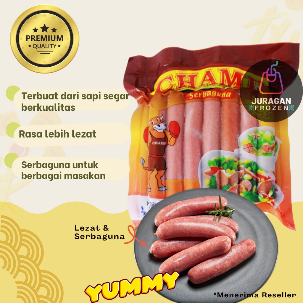 Jual CHAMP BEEF SAUSAGE SOSIS SAPI SERBAGUNA 375GR ENAK MURAH | Shopee ...