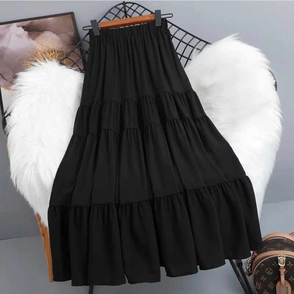 Jual Cherry_ rok panjang beraksen 4 susun | long skirt korean style ...