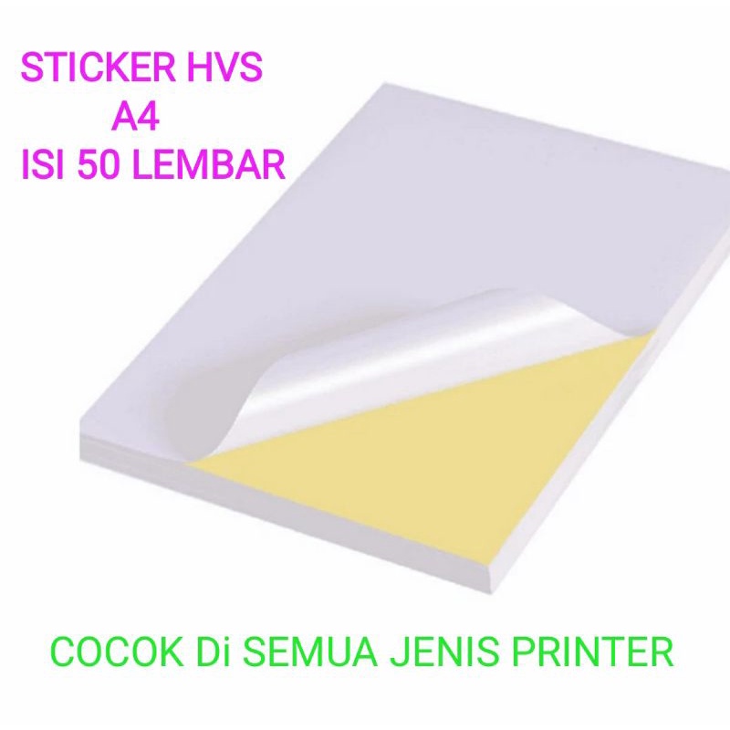 Jual Kertas Sticker HVS A4 isi 50 Lembar / Stiker Doff Matte inkjet ...