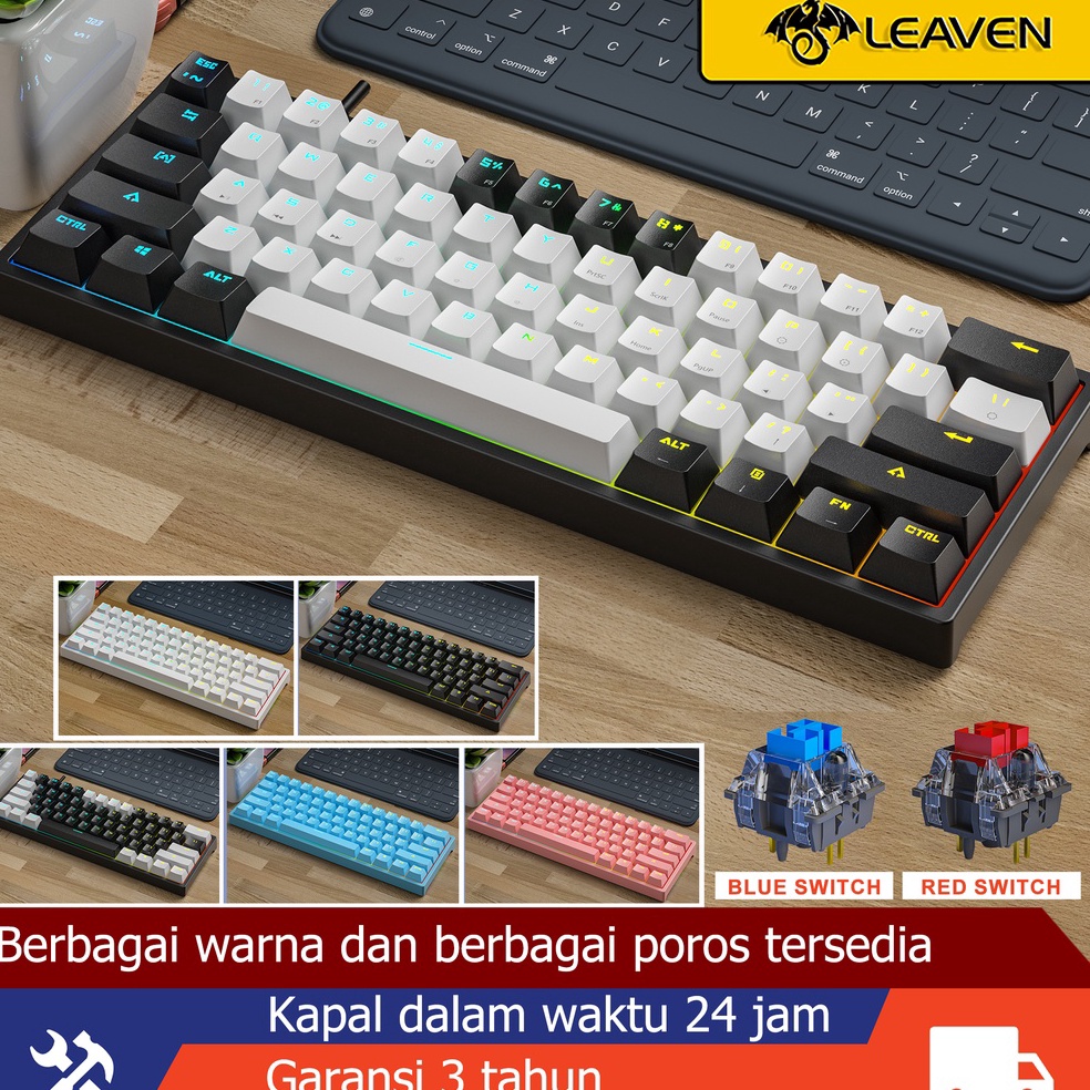 TERBAIK LEAVEN K620 keyboard mechanical tkl rgb murah type-c wired blue switch red switch hotswap mechanical keyboard gaming
