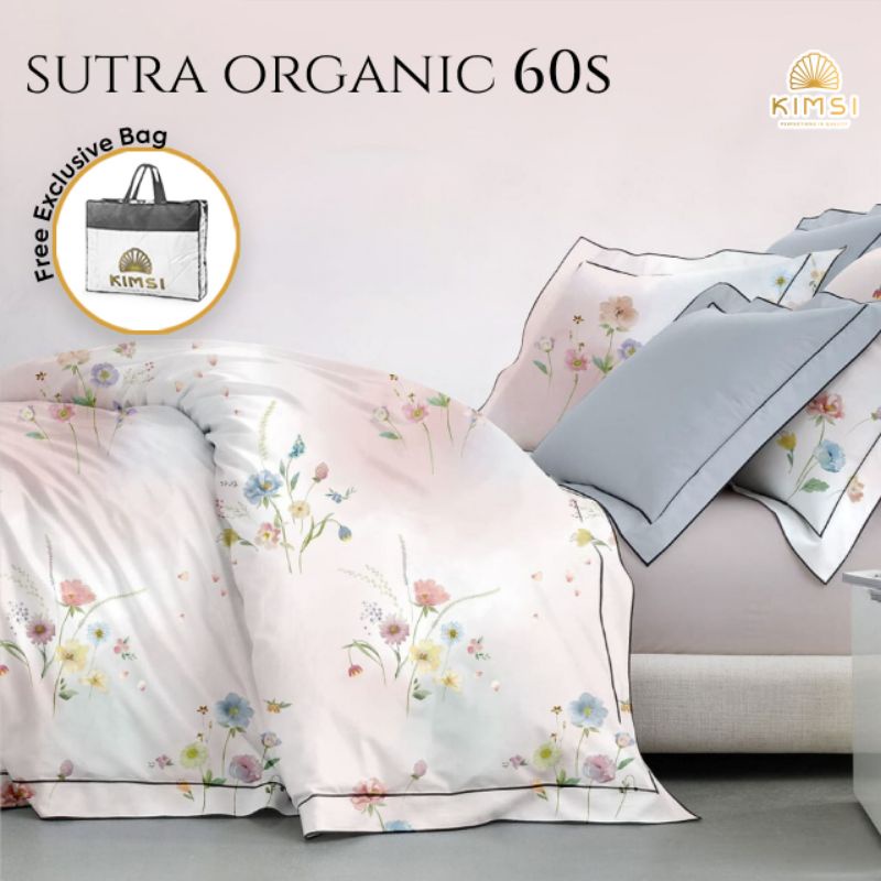 Jual BEDCOVER SUTRA ORGANIC 60S MOTIF BUNGA MINIMALIS BED COVER SUTRA