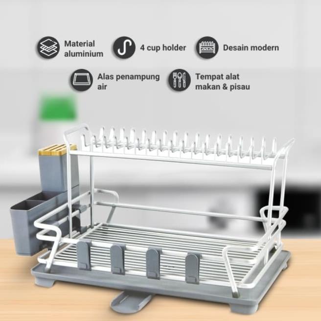 Jual RAK PIRING GELAS SENDOK PISAU INFORMA 2 SUSUN DISH RACK ALUMINIUM ...