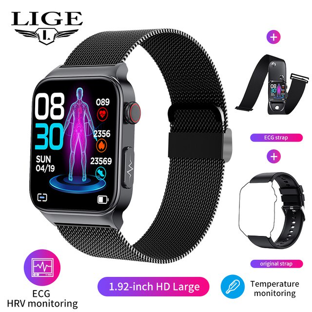 LIGE New ECG PPG Blood Glucose Smartwatch Men Heart Rate Blood Pressure  Health Watches IP68 Waterproof Smart Watch Sports Clock
