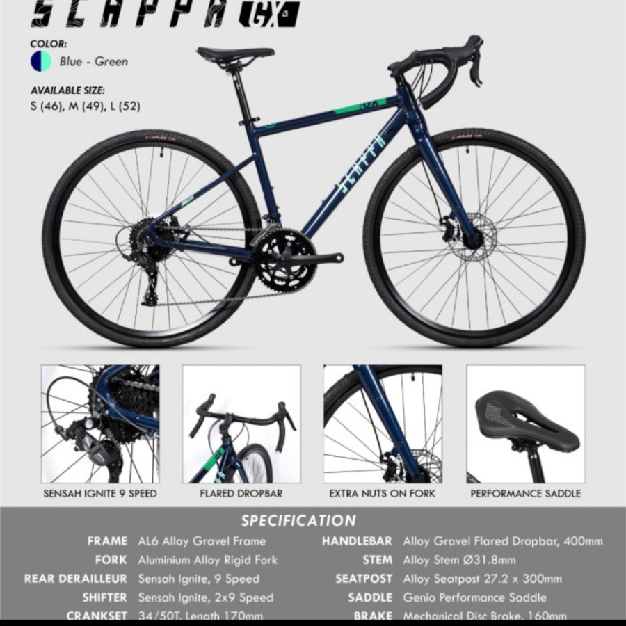 Jual roadbike 700C GENIO GRAVEL SCAPPA GX - blue green | Shopee Indonesia