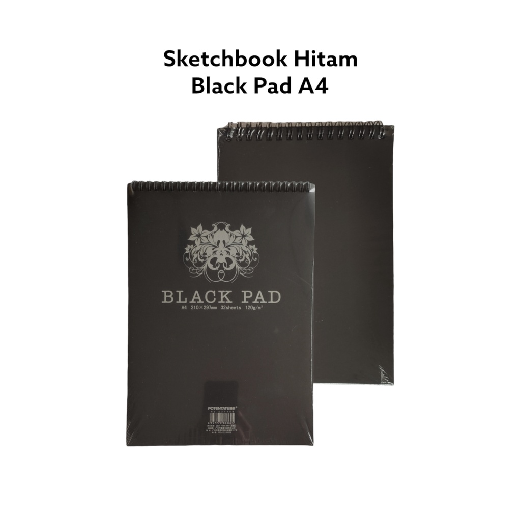Jual Sketchbook Hitam Potentate ukuran A4 Potrait 120 Gsm 32 Lembar