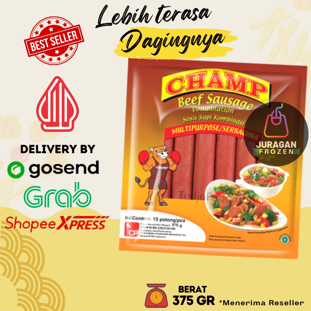 Jual CHAMP BEEF SAUSAGE SOSIS SAPI SERBAGUNA 375GR ENAK MURAH | Shopee ...