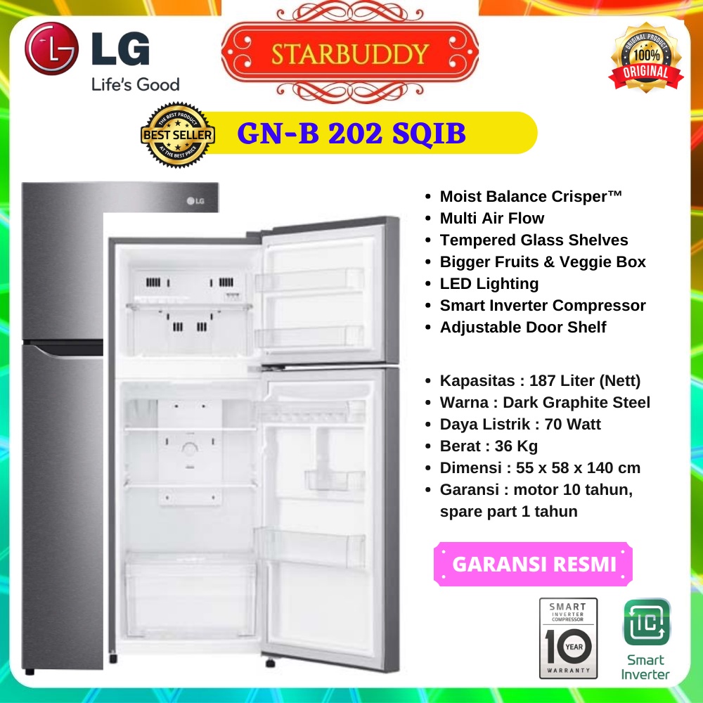 Jual KULKAS LG GN B202SQIB 202 SQIB INVERTER 2 PINTU JADETABEK Shopee Indonesia