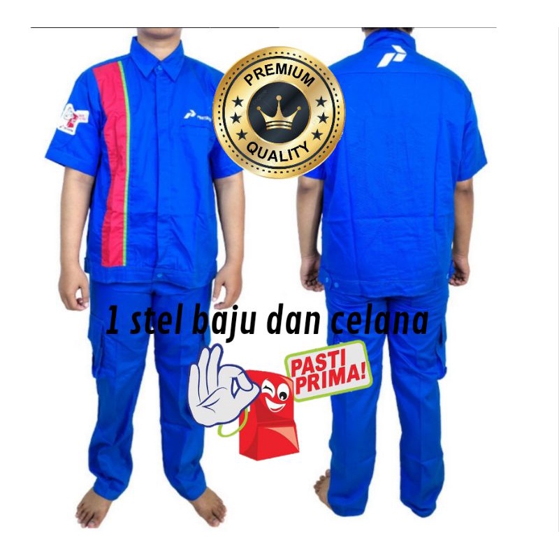 Jual Seragam SPBU Pasti Prima Baju dan Celana Teknisi Setelan Lengan Pendek Warna Biru Kemeja