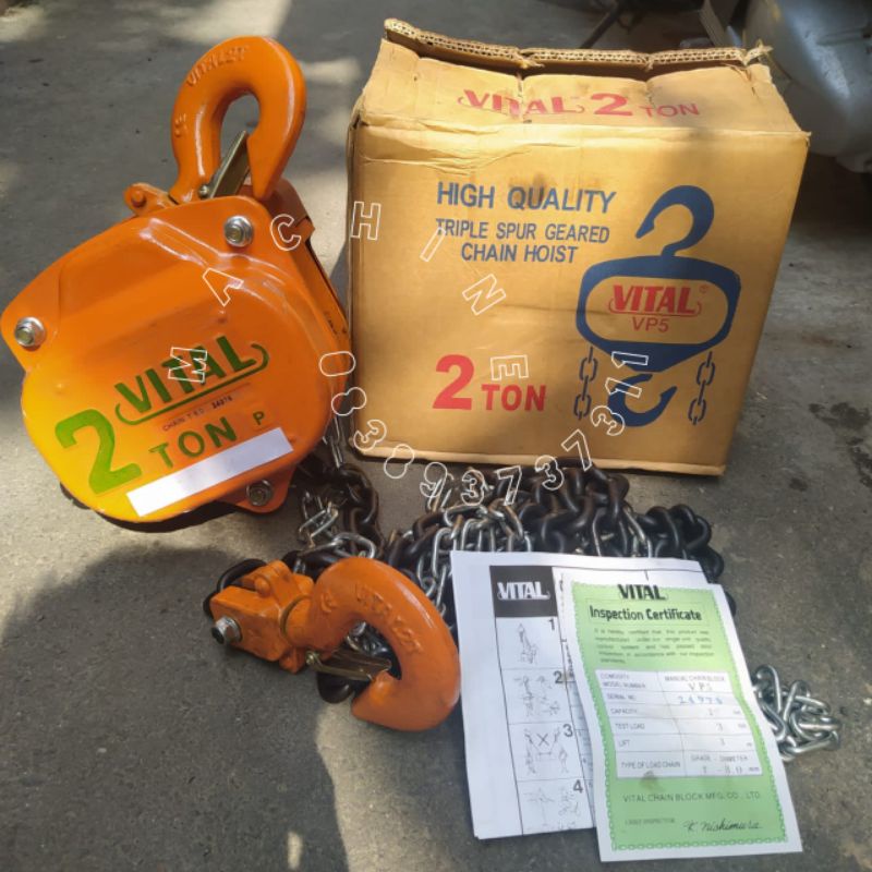 Jual CHAIN BLOCK VITAL 2 TON × 7 METER TAKEL HAND CEN BOLOCK PULLEY