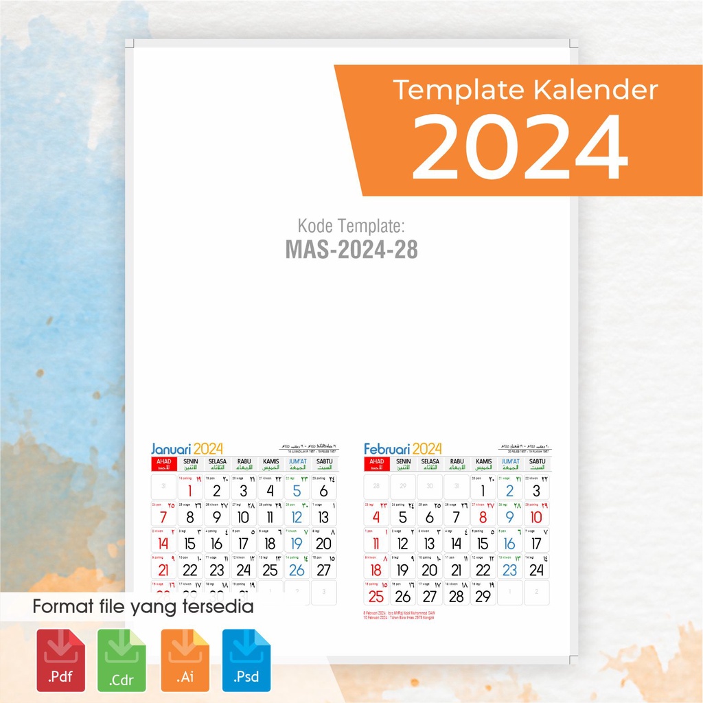 Jual Template Kalender 2024, lengkap dengan kalender jawa, hijriyah