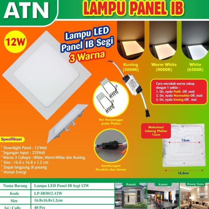 Jual LAMPU DOWNLIGHT PANEL LED 12W INBOW IB SEGI 3 WARNA(3 IN 1) TANAM ...
