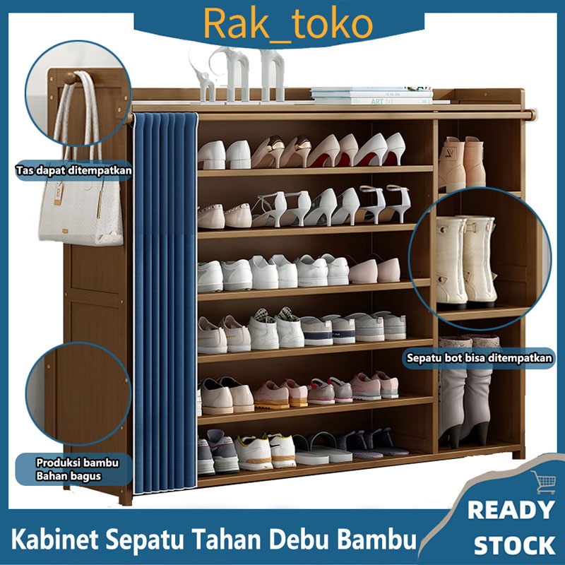 Jual Rak Sepatu Kayu 7 Susun Lemari Sepatu Tahan Debu Dengan Tirai ...