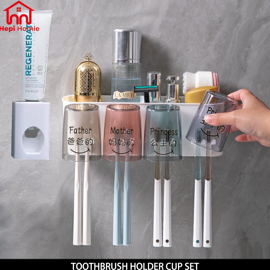 Jual TREN TERBARU [HH] TOOTHBRUSH HOLDER CUP SET + TOOTHPASTE DISPENSER ...