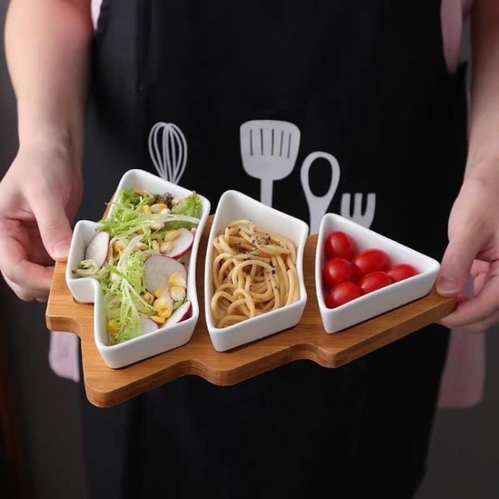 Jual Christmas Tree Plate Piring Snack Salad Pohon Natal Wooden Tray