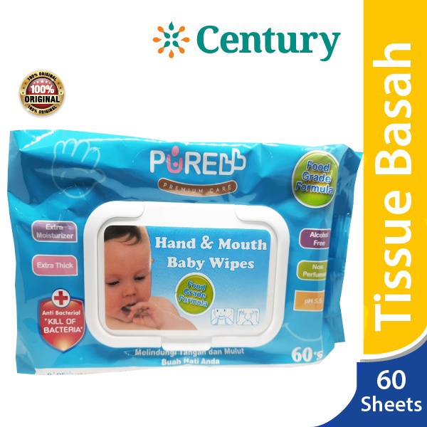 Jual Purebaby Hand&mouth baby wipe's 60's Food grade / Baby wipes ...