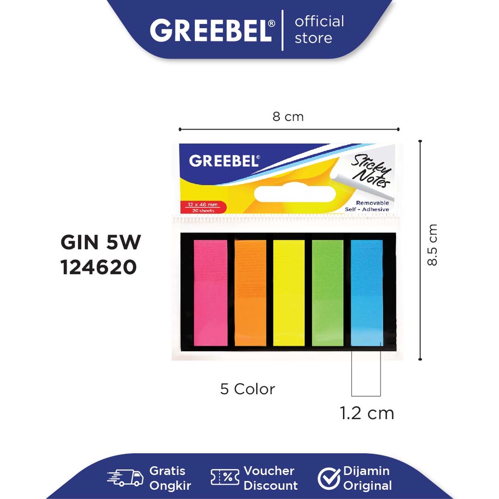 Jual GREEBEL Sticky Note / Catatan Notepad Kertas Catatan 6 Warna 20 ...