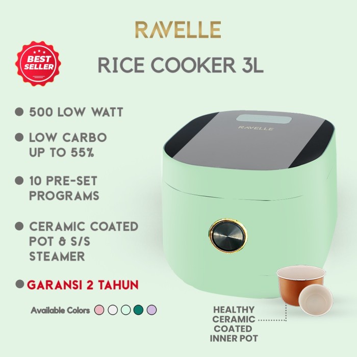 Jual Rice Cooker Ravelle Ocean Green 3L Digital Low Carbo Rice Cooker