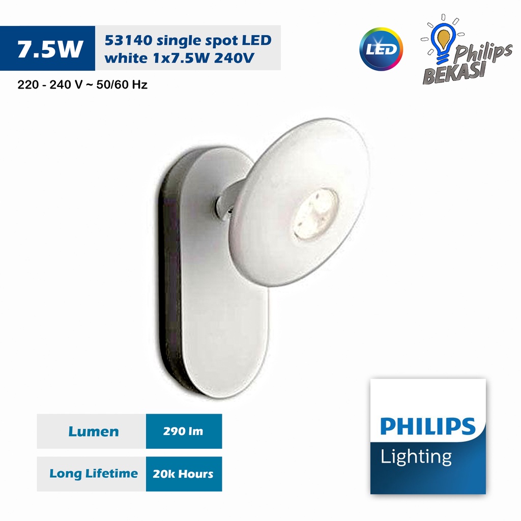 Jual Lampu spot dinding philips 53140 single spot LED white 1x7.5W 240V ...