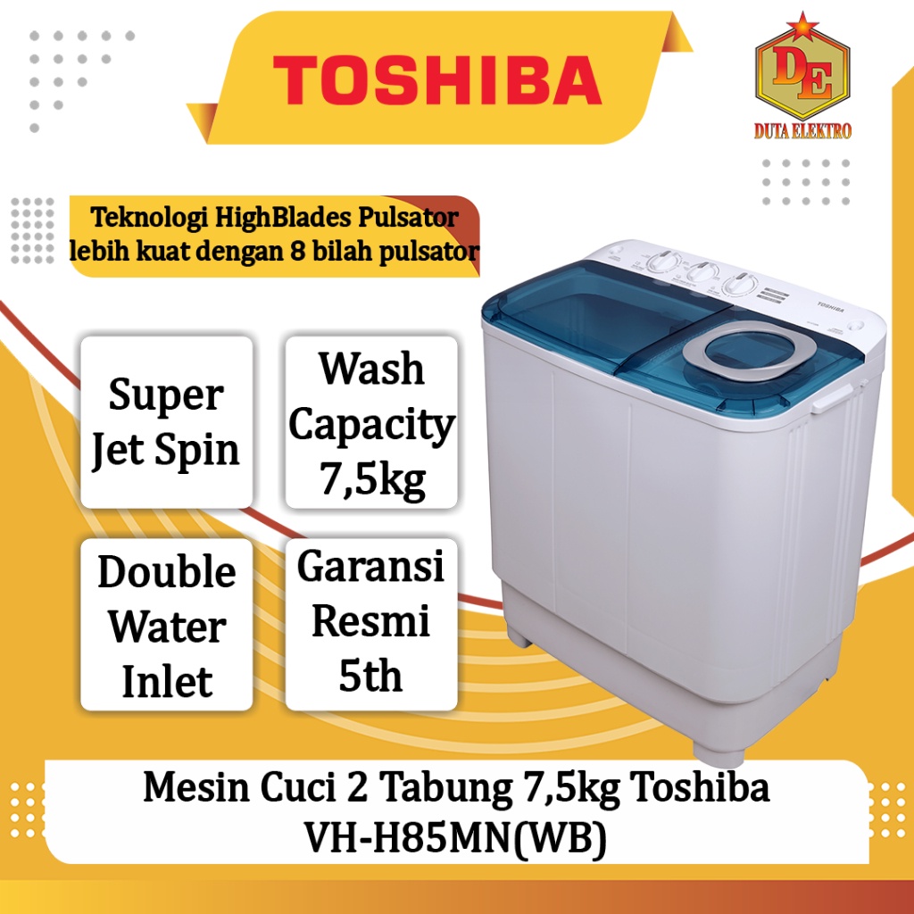 Jual Mesin Cuci 2 Tabung 7,5kg Toshiba VH-H85MN(WB) | Shopee Indonesia