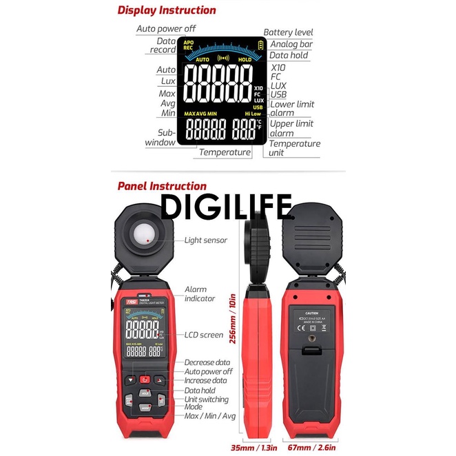 Jual Lux Meter Data Logger Tasi Ta632B Digital Light Tester Ta632B