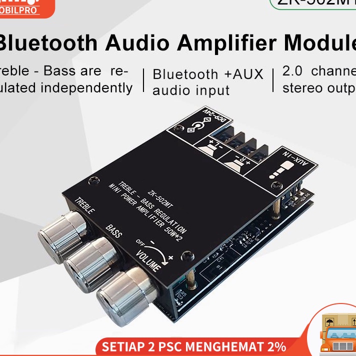 Jual Stock Banyak Bluetooth Amplifier 2*50W ZK502MT Bluetooth 5.0