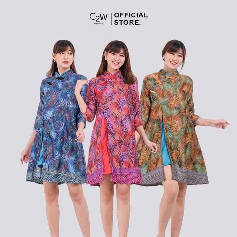 Jual C2W Clothtowear Dress Batik Cheongsam Batik Wanita All Size Satin Women s Clothes 987 LVN Shopee Indonesia