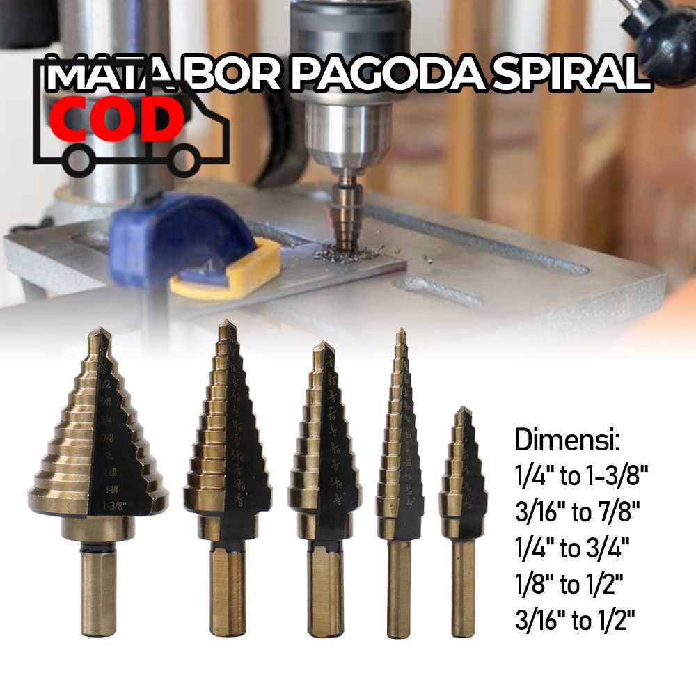 Jual Set Mata Bor Pagoda Spiral Drill Titanium Tipe Pcs Bor Dengan