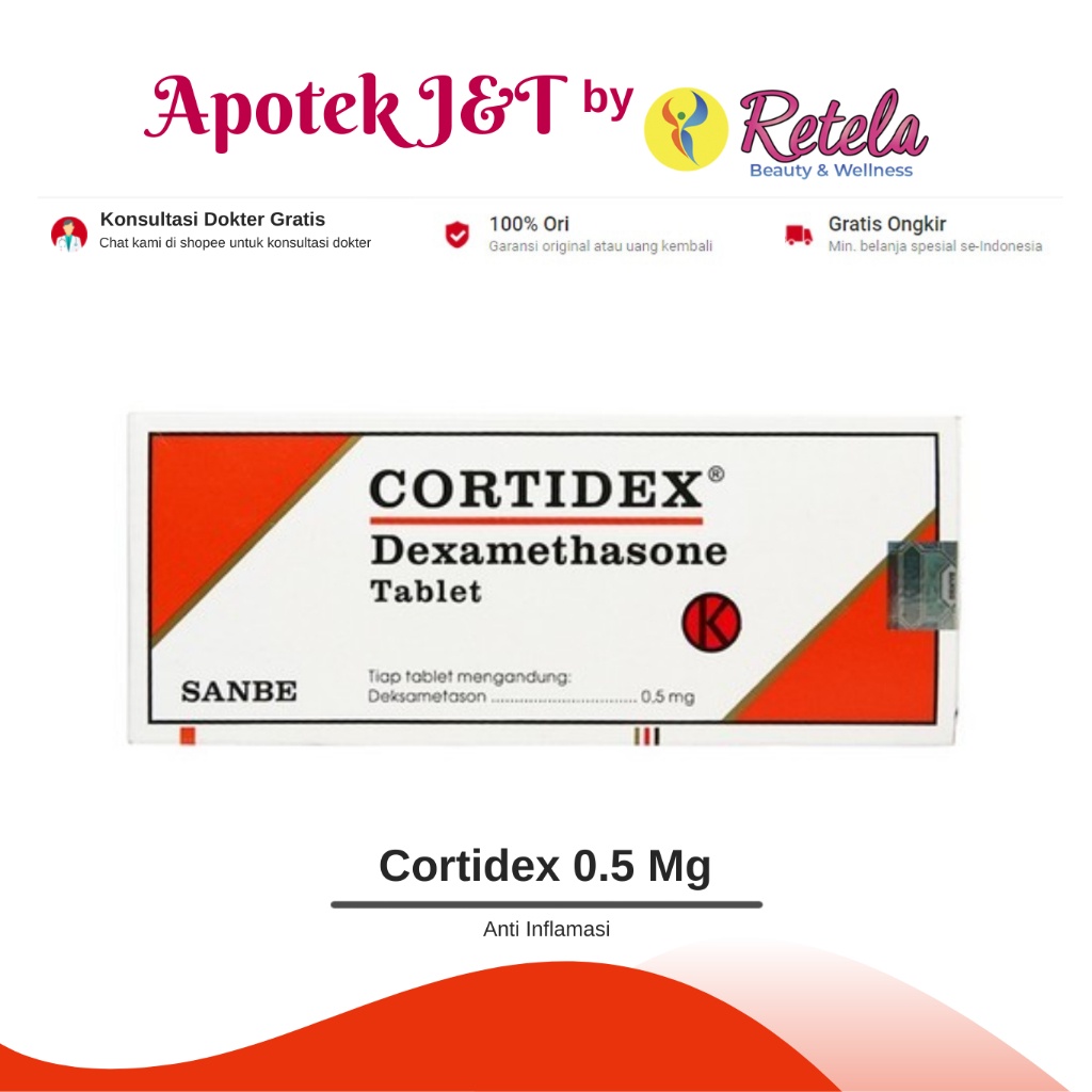 Jual CORTIDEX 0,5 MG 1 STRIP ISI 10 TAB / ANTI INFLAMASI DEXAMETHASONE ...
