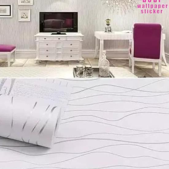 Jual Rnd Wallpaper Sticker Motif Garis Gelombang Putih Silver Wallpaper New Ukuran