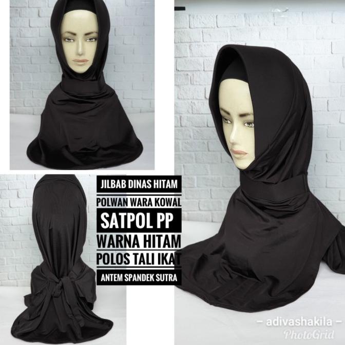 Jual Jilbab Jilbab Dinas Polwan Wara Satpol Pp Secwan Hitam Polos Tali