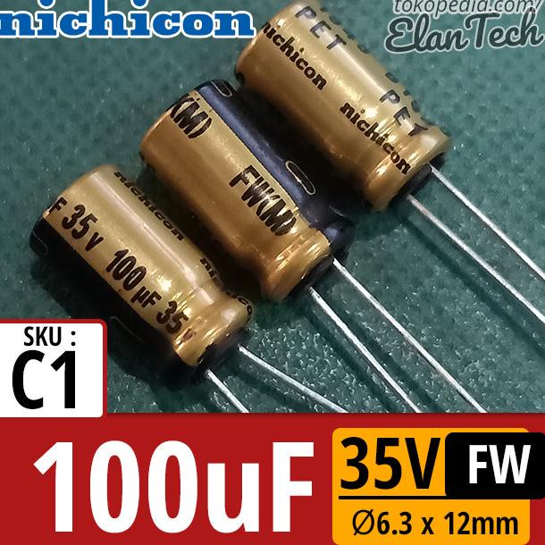 Jual Elco 100uF 35V Nichicon FW Gold 100 uF Kapasitor Capacitor Elan73c ...