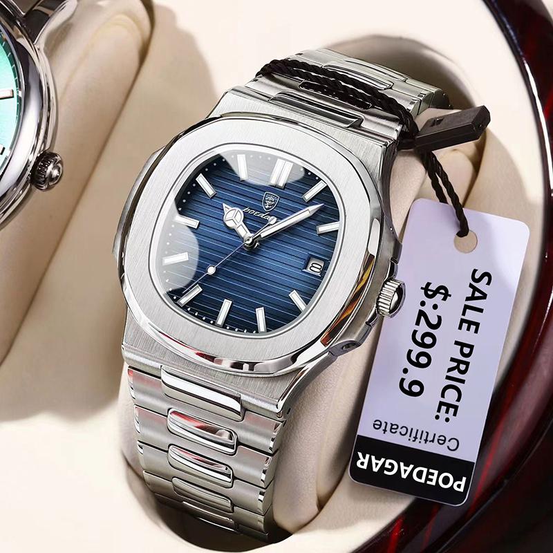 Jual POEDAGAR Silver Luxury Mens Wristwatches Square Business Steel ...